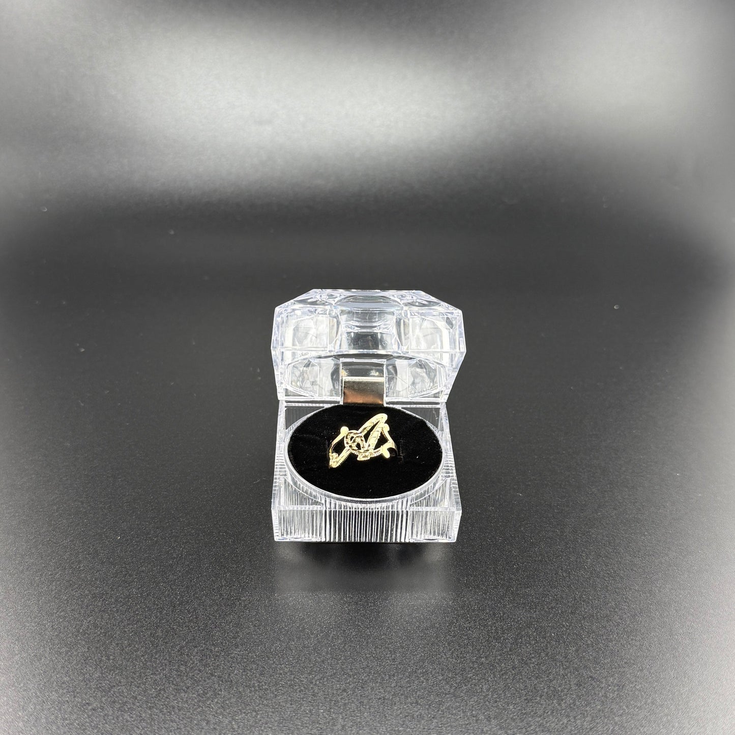 14k gold A cursive initial ring
