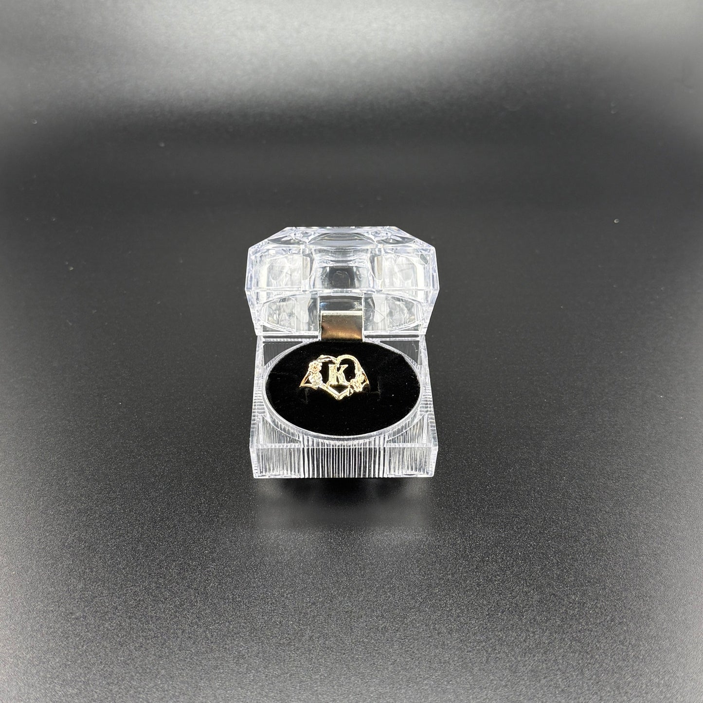 14k gold K initial ring with rose