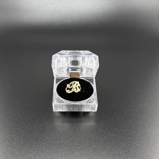 14k gold B cursive initial ring