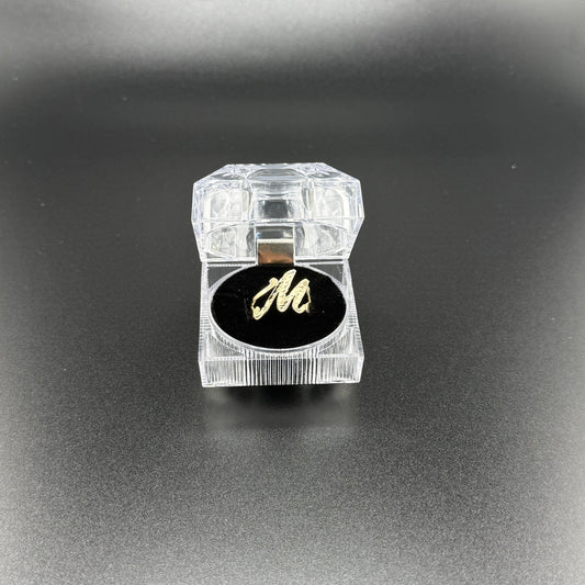 14k gold M cursive initial ring
