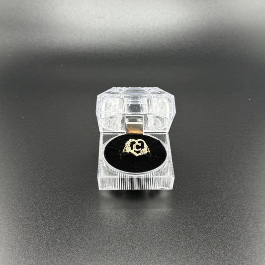 14k gold c initial ring with rose