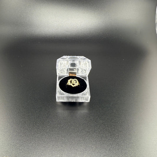 14k gold M initial ring with rose